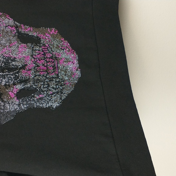 Skull Crystal Sweatshirt Womens Medium Black Pink Oversized Rhinestone Emo Goth - Picture 6 of 10